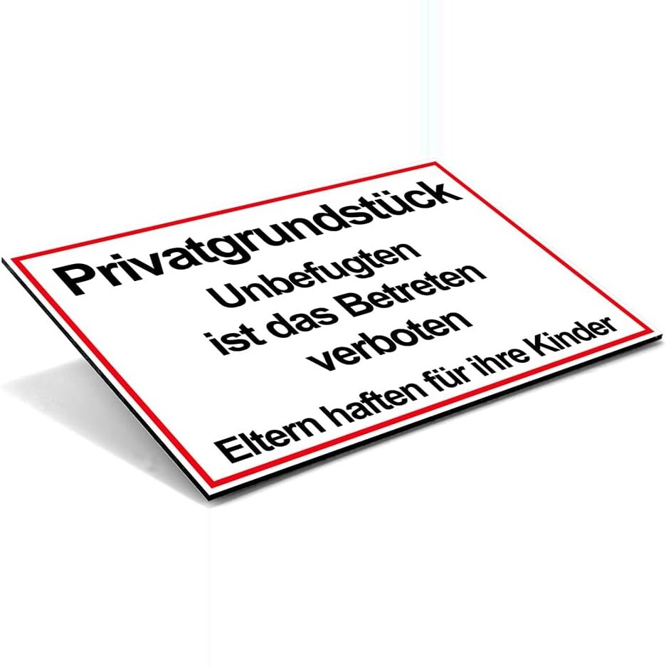 Warnschild Betreten verboten Schraegansicht mit Plattenstaerke