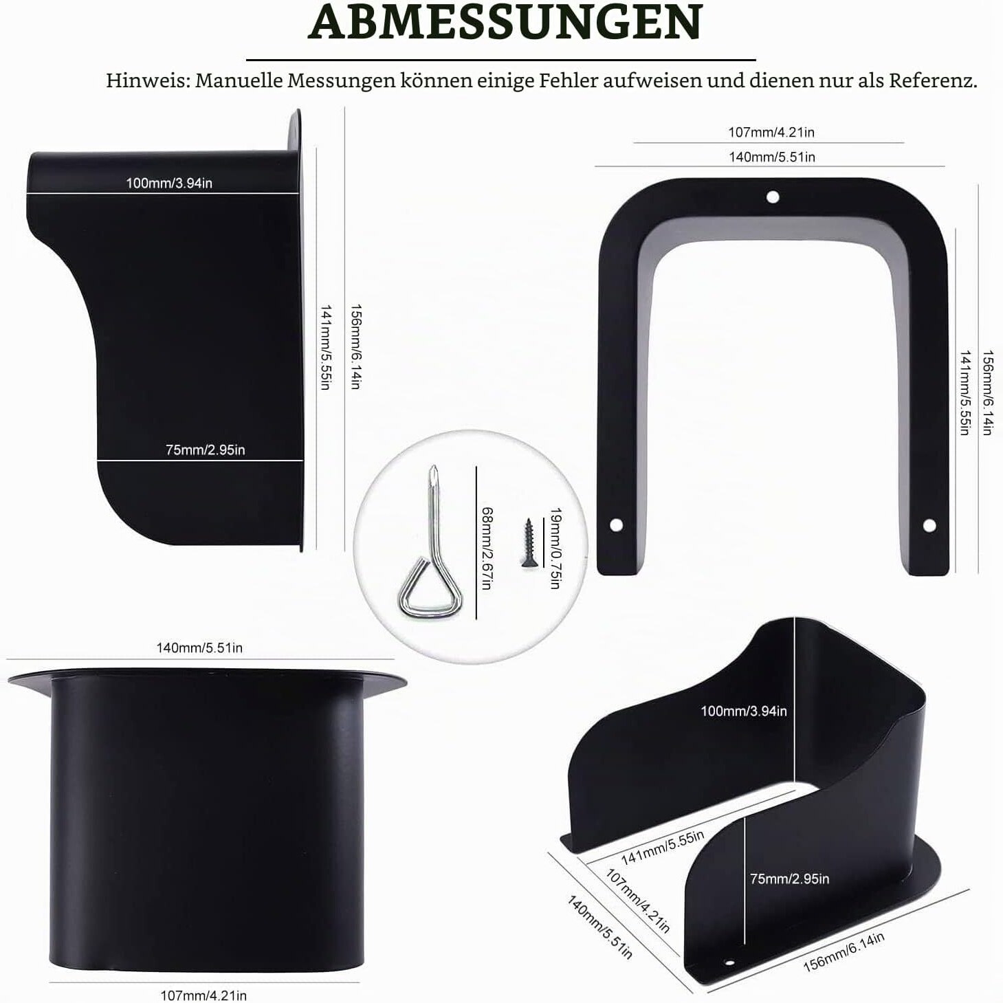 Masszeichnung Regenschutzhaube innen 141 x 107 x 100 mm