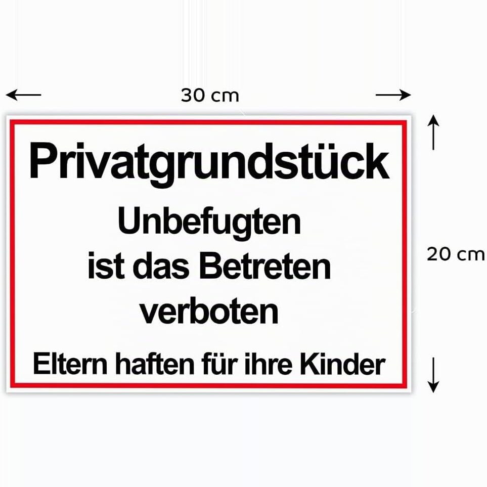 Masszeichnung Warnschild Privatgrundstueck 30 x 20 Zentimeter