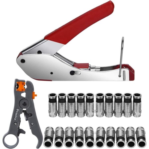 Kompressionszange Abisolierwerkzeug und 20 F-Stecker als Set