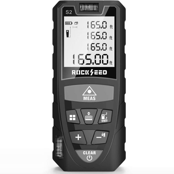 RockSeed S2-50 Laser-Entfernungsmesser frontal mit beleuchtetem Display