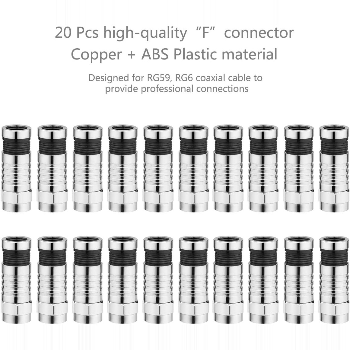 Zwanzig F-Kompressionsstecker aus Kupfer und ABS fuer RG59 und RG6