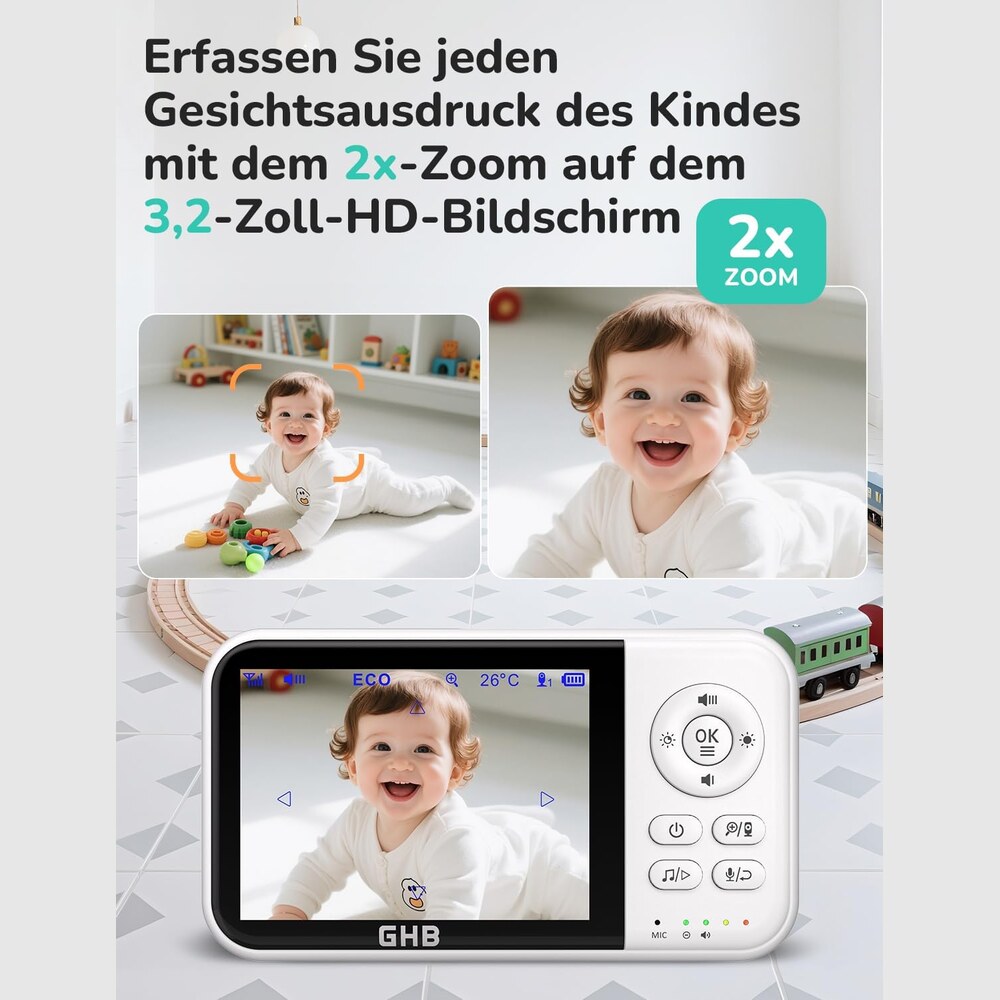 GHB Babyphone – 2-fach-Zoom auf dem 3,2-Zoll-Display