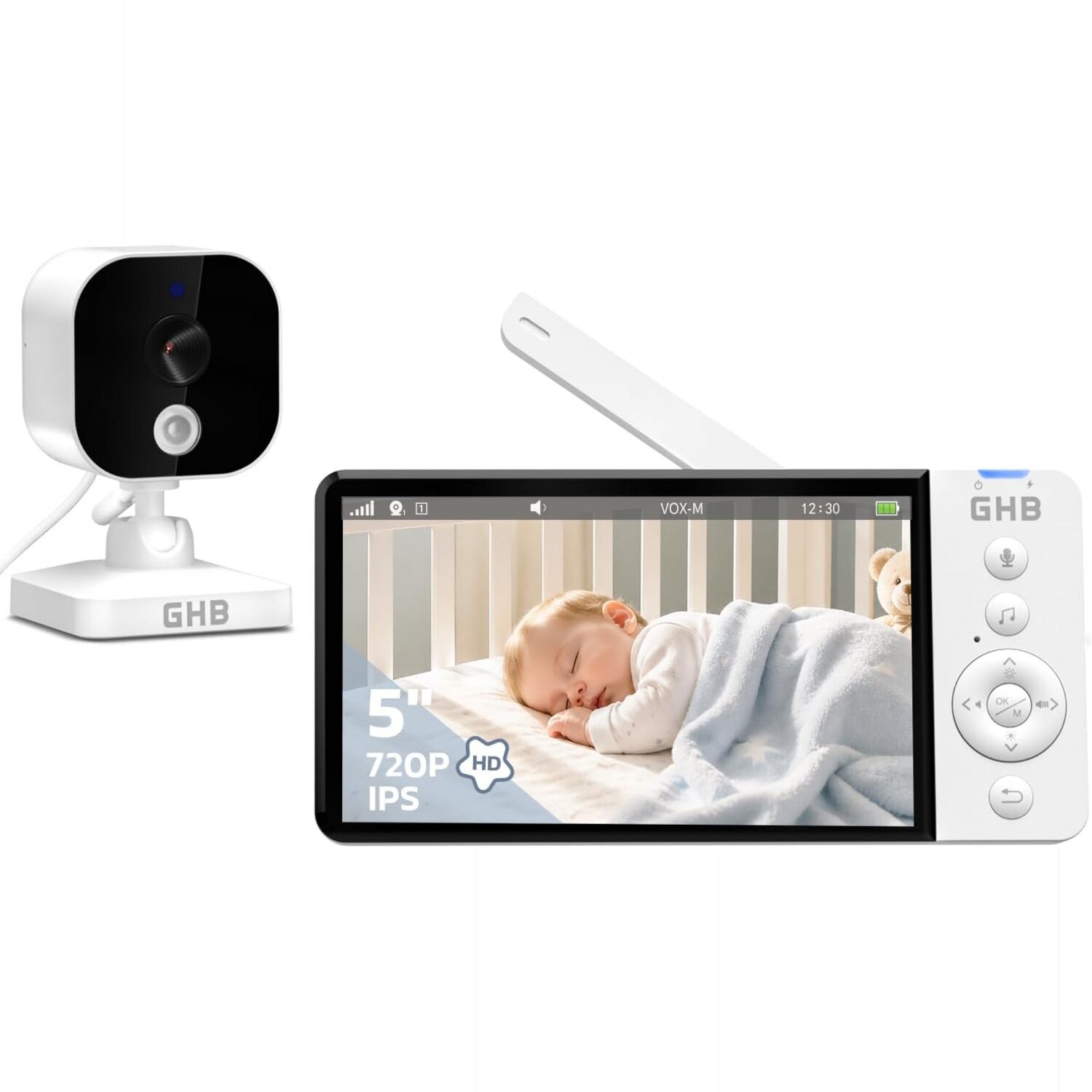 GHB Babyphone ABM700D mit 5-Zoll-720p-Monitor und drehbarer Kamera