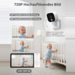 GHB Babyphone mit 720p-Auflösung, 4-fach-Zoom und manuell drehbarer Kamera