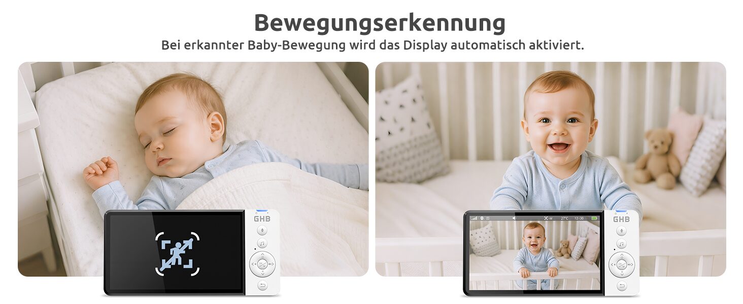 Bewegungserkennung: Bei erkannter Baby-Bewegung wird das Display automatisch aktiviert