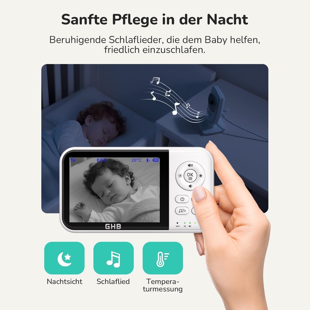 GHB Babyphone – Schlaflieder, Nachtsicht und Temperaturmessung auf dem Monitor