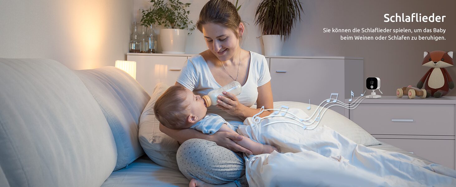 Schlaflieder ueber die Kamera abspielen, um das Baby beim Weinen oder Schlafen zu beruhigen