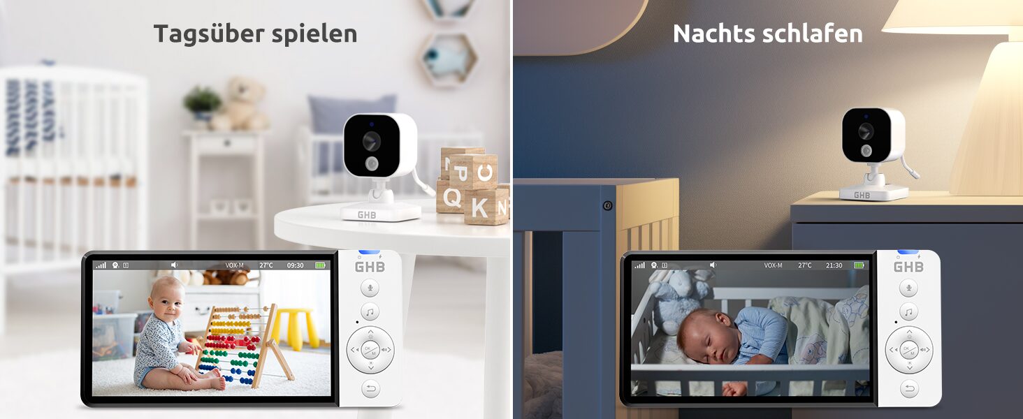 GHB Babyphone im Kinderzimmer bei Tag und mit Nachtsicht bei Nacht