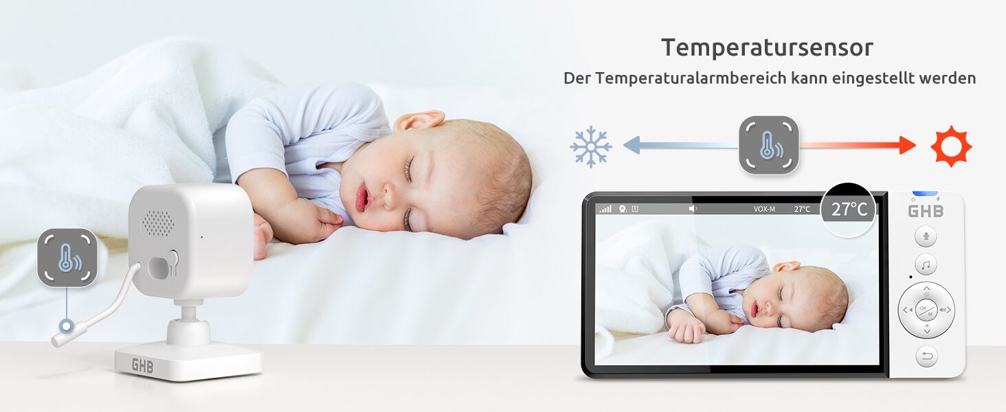 Temperatursensor der GHB Kamera, Temperaturalarmbereich einstellbar, 27 Grad auf dem Monitor