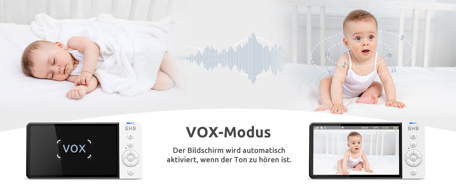 VOX-Modus: Der Bildschirm wird automatisch aktiviert, wenn ein Ton zu hoeren ist