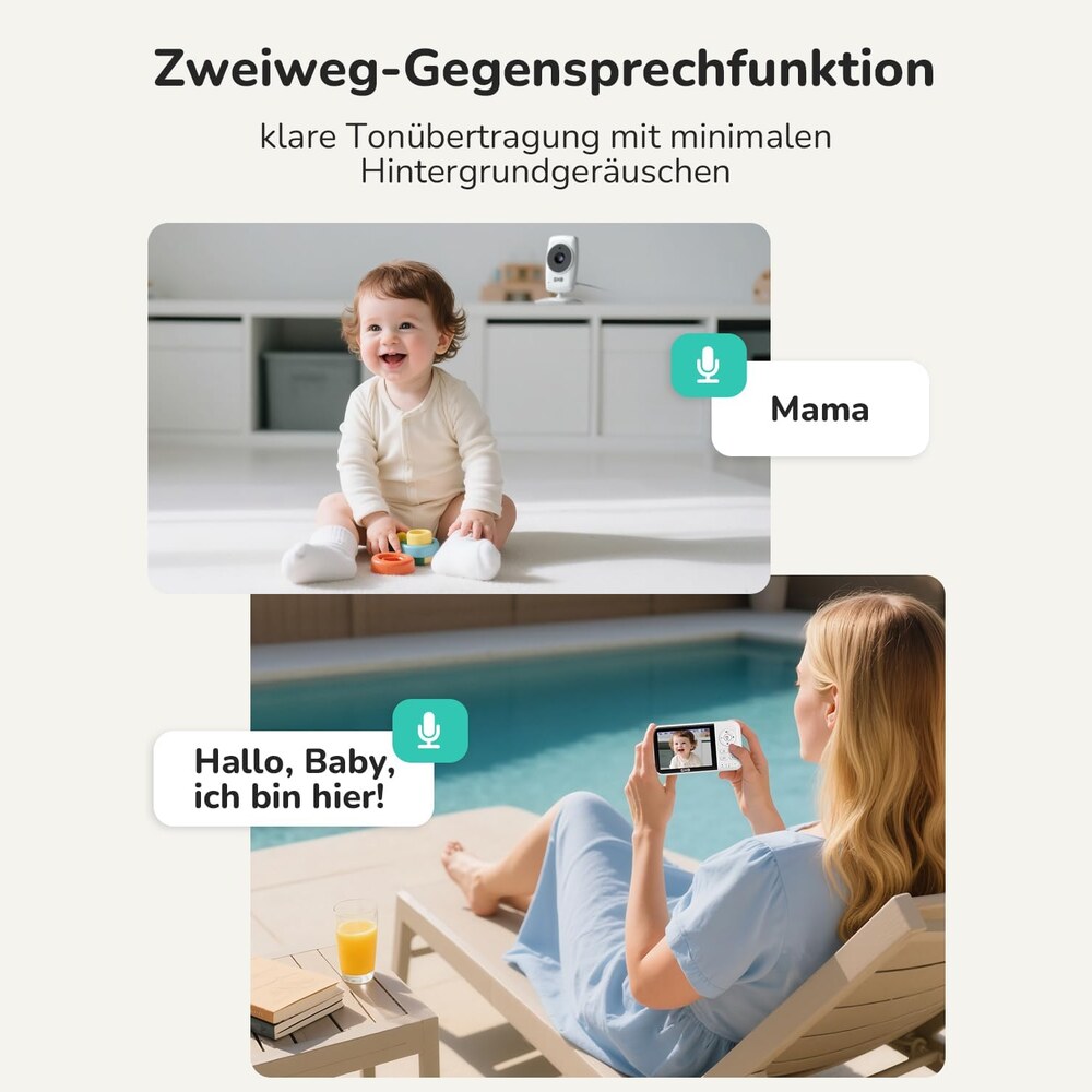 GHB Babyphone – Zweiweg-Gegensprechfunktion zwischen Monitor und Kamera