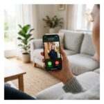 Videoanruf der Türsprechanlage wird auf dem Smartphone entgegengenommen