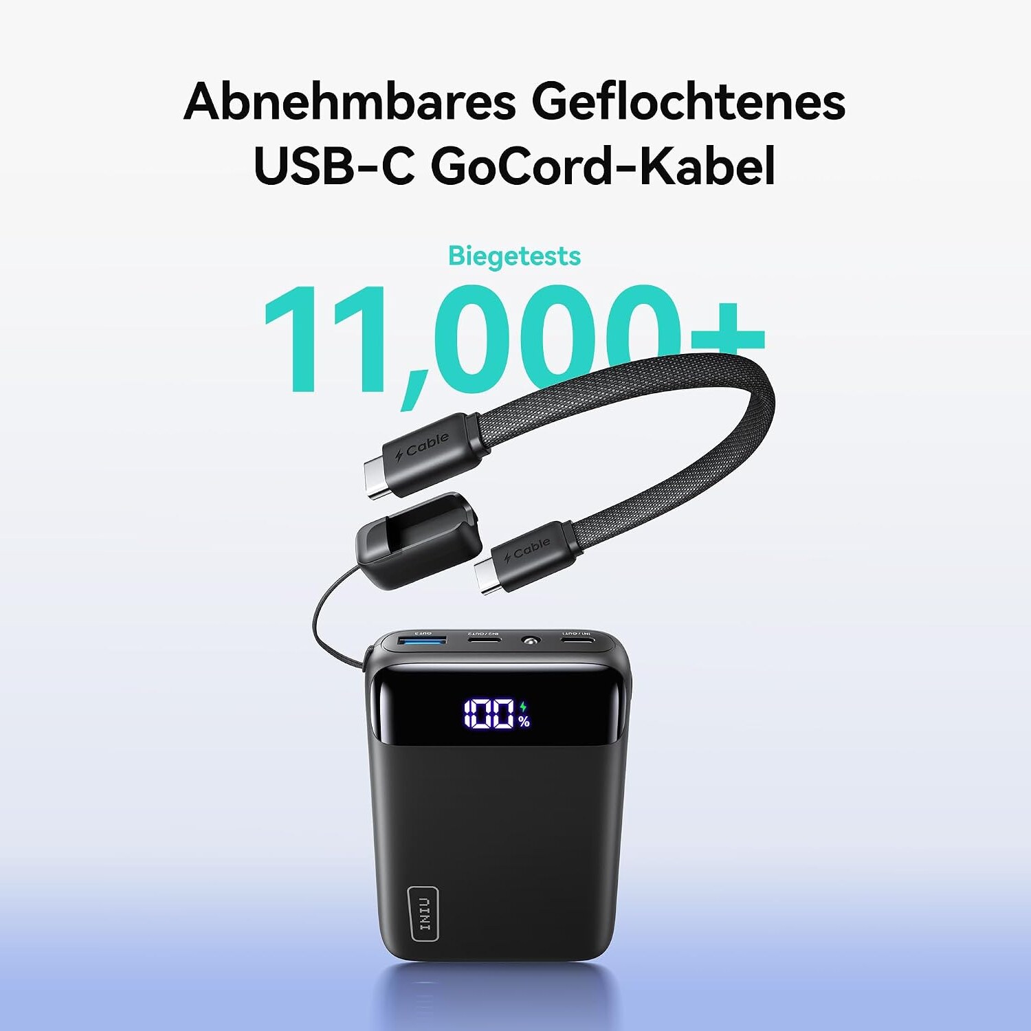 Abnehmbares geflochtenes USB-C-Kabel mit ueber 11 000 bestandenen Biegetests