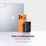 Groessenvergleich mit Tablet und Smartphone, Angaben 313 Gramm sowie 10,4 mal 7 mal 2,9 Zentimeter