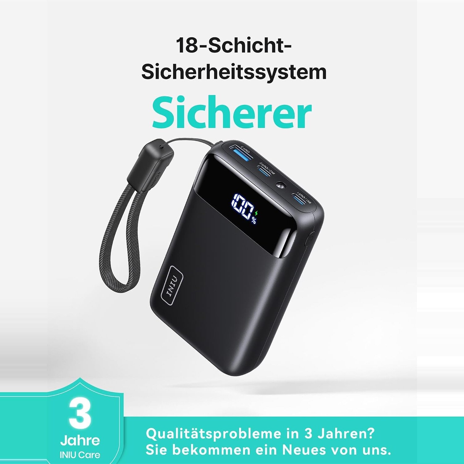 Hinweis auf das 18-Schicht-Sicherheitssystem und drei Jahre Herstellergarantie