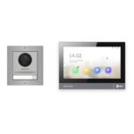 IP-PoE Video-Türsprechanlage Set · 1-Modul Aufputz Edelstahl · 1× Monitor – Türstation, Innenstation und Smartphone-App