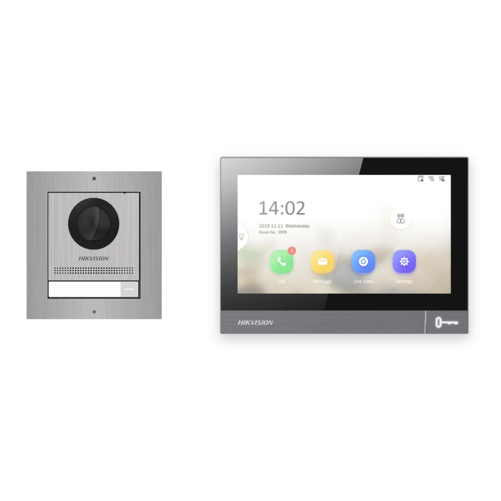 IP-PoE Video-Türsprechanlage Set · 1-Modul Aufputz Edelstahl · 1× Monitor – Türstation, Innenstation und Smartphone-App