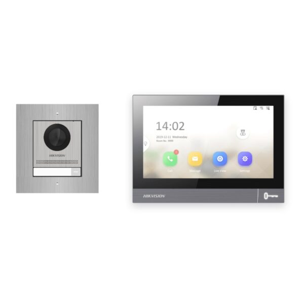 Hikvision PoE Video-Türsprechanlage Einfamilienhaus – Komplett-Set Edelstahl, DS-KH8381-WTE1, Unterputz
