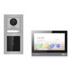 IP-PoE Video-Türsprechanlage Set · 2-Modul Aufputz Edelstahl · Kartenleser · 1× Monitor – Türstation, Innenstation und Smartphone-App