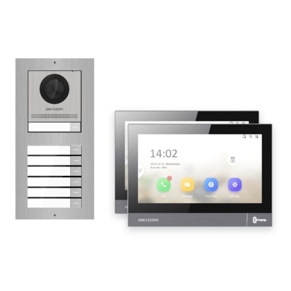 IP-PoE Video-Türsprechanlage Set · 2-Modul Aufputz Edelstahl · Klingel · 2× Monitor – Türstation, Innenstation und Smartphone-App
