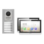 Hikvision PoE Video-Türsprechanlage 2-Familienhaus – Komplett-Set Edelstahl, DS-KH6350-WTE1, Aufputz – Türstation und Innenstation