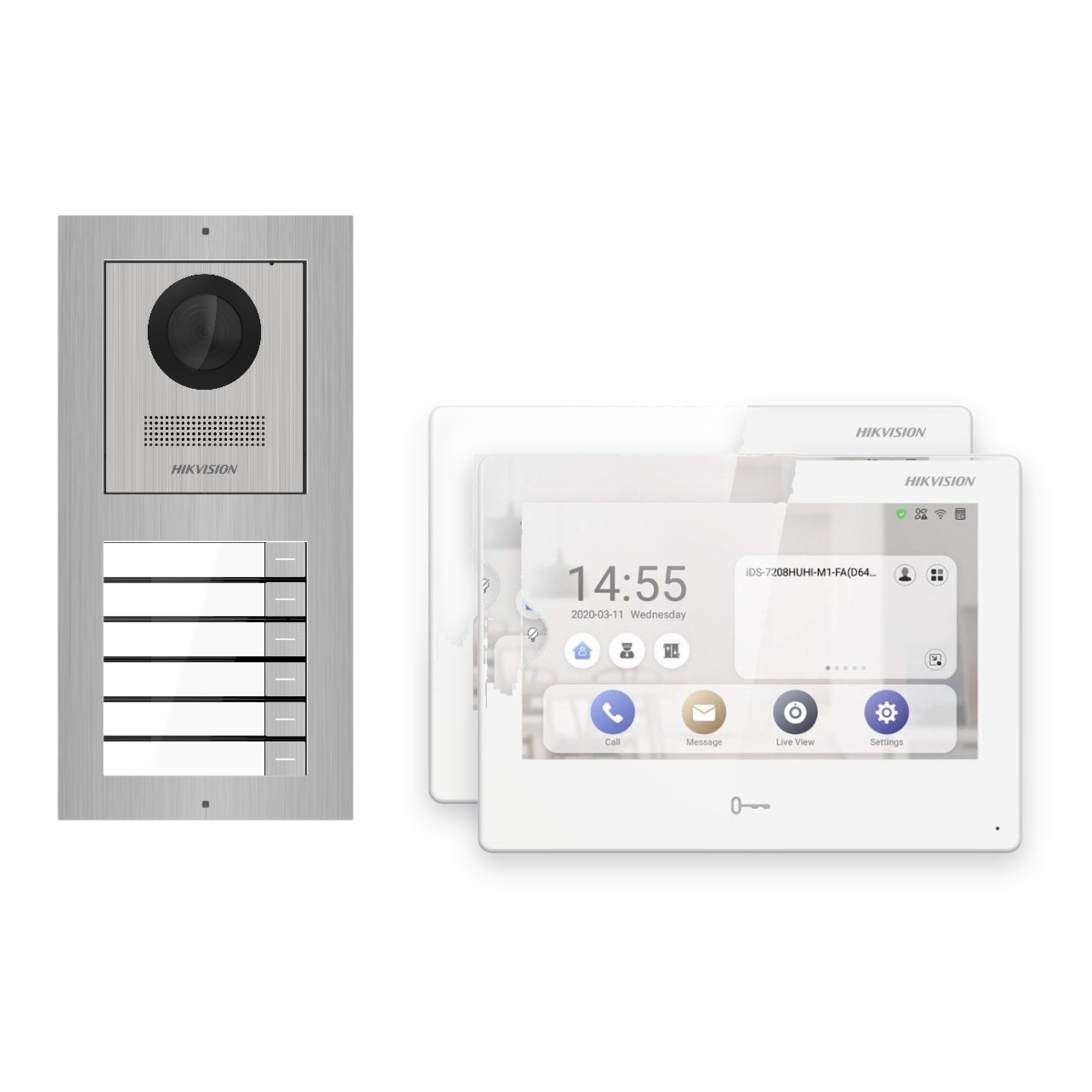 Hikvision PoE Video-Türsprechanlage 2-Familienhaus – Komplett-Set Edelstahl, DS-KH9310-WTE1(B), Aufputz Hikvision PoE Video-Türsprechanlage 2-Familienhaus – Komplett-Set Edelstahl, DS-KH9310-WTE1(B), Aufputz – Türstation und Innenstation