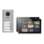 Hikvision PoE Video-Türsprechanlage 2-Familienhaus – Komplett-Set Edelstahl, DS-KH9570-WTE1/S, Aufputz – Türstation und Innenstation
