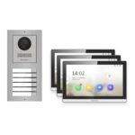 Hikvision PoE Video-Türsprechanlage 3-Familienhaus – Komplett-Set Edelstahl, DS-KH6350-WTE1, Aufputz – Türstation und Innenstation