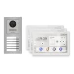 Hikvision PoE Video-Türsprechanlage 3-Familienhaus – Komplett-Set Edelstahl, DS-KH9510-WTE1(B), Aufputz – Türstation und Innenstation