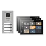 Hikvision PoE Video-Türsprechanlage 3-Familienhaus – Komplett-Set Edelstahl, DS-KH9570-WTE1/S, Aufputz – Türstation und Innenstation