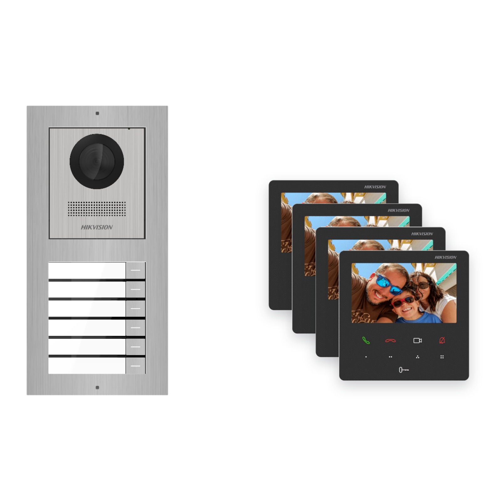 Hikvision PoE Video-Türsprechanlage 4-Familienhaus – Komplett-Set Edelstahl, DS-KH6110-WE1, Aufputz Hikvision PoE Video-Türsprechanlage 4-Familienhaus – Komplett-Set Edelstahl, DS-KH6110-WE1, Aufputz – Türstation und Innenstation
