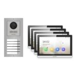 Hikvision PoE Video-Türsprechanlage 4-Familienhaus – Komplett-Set Edelstahl, DS-KH6350-WTE1, Aufputz – Türstation und Innenstation