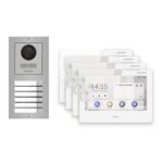 Hikvision PoE Video-Türsprechanlage 4-Familienhaus – Komplett-Set Edelstahl, DS-KH9310-WTE1(B), Aufputz – Türstation und Innenstation