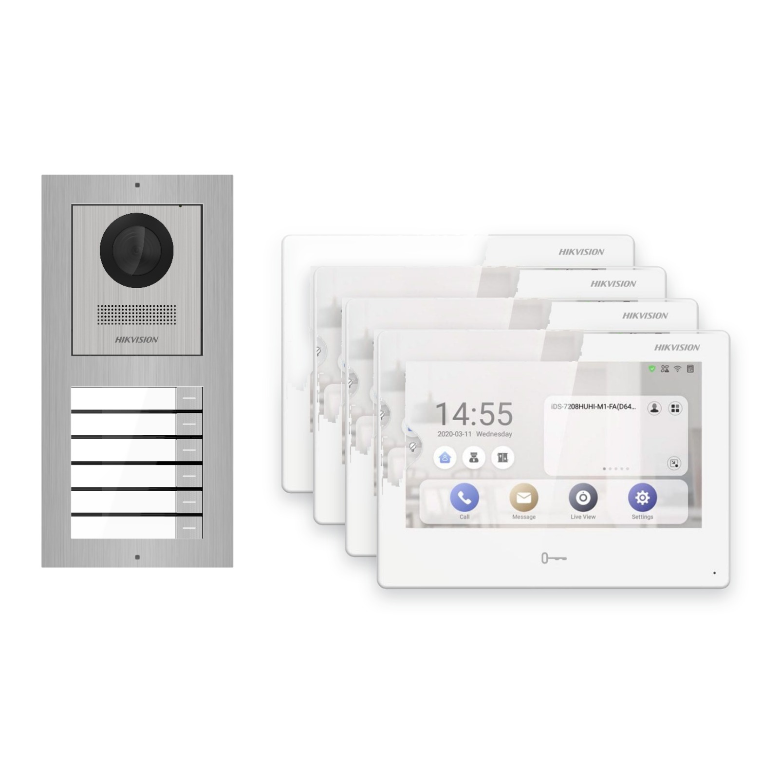 Hikvision PoE Video-Türsprechanlage 4-Familienhaus – Komplett-Set Edelstahl, DS-KH9310-WTE1(B), Aufputz Hikvision PoE Video-Türsprechanlage 4-Familienhaus – Komplett-Set Edelstahl, DS-KH9310-WTE1(B), Aufputz – Türstation und Innenstation