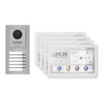 Hikvision PoE Video-Türsprechanlage 4-Familienhaus – Komplett-Set Edelstahl, DS-KH9510-WTE1(B), Aufputz – Türstation und Innenstation