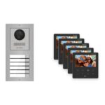 Hikvision PoE Video-Türsprechanlage 5-Familienhaus – Komplett-Set Edelstahl, DS-KH6110-WE1, Aufputz – Türstation und Innenstation