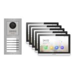 Hikvision PoE Video-Türsprechanlage 5-Familienhaus – Komplett-Set Edelstahl, DS-KH6350-WTE1, Aufputz – Türstation und Innenstation