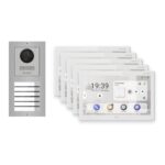 Hikvision PoE Video-Türsprechanlage 5-Familienhaus – Komplett-Set Edelstahl, DS-KH9510-WTE1(B), Aufputz – Türstation und Innenstation
