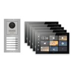 Hikvision PoE Video-Türsprechanlage 5-Familienhaus – Komplett-Set Edelstahl, DS-KH9570-WTE1/S, Aufputz – Türstation und Innenstation