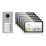 Hikvision PoE Video-Türsprechanlage 6-Familienhaus – Komplett-Set Edelstahl, DS-KH6350-WTE1, Aufputz – Türstation und Innenstation
