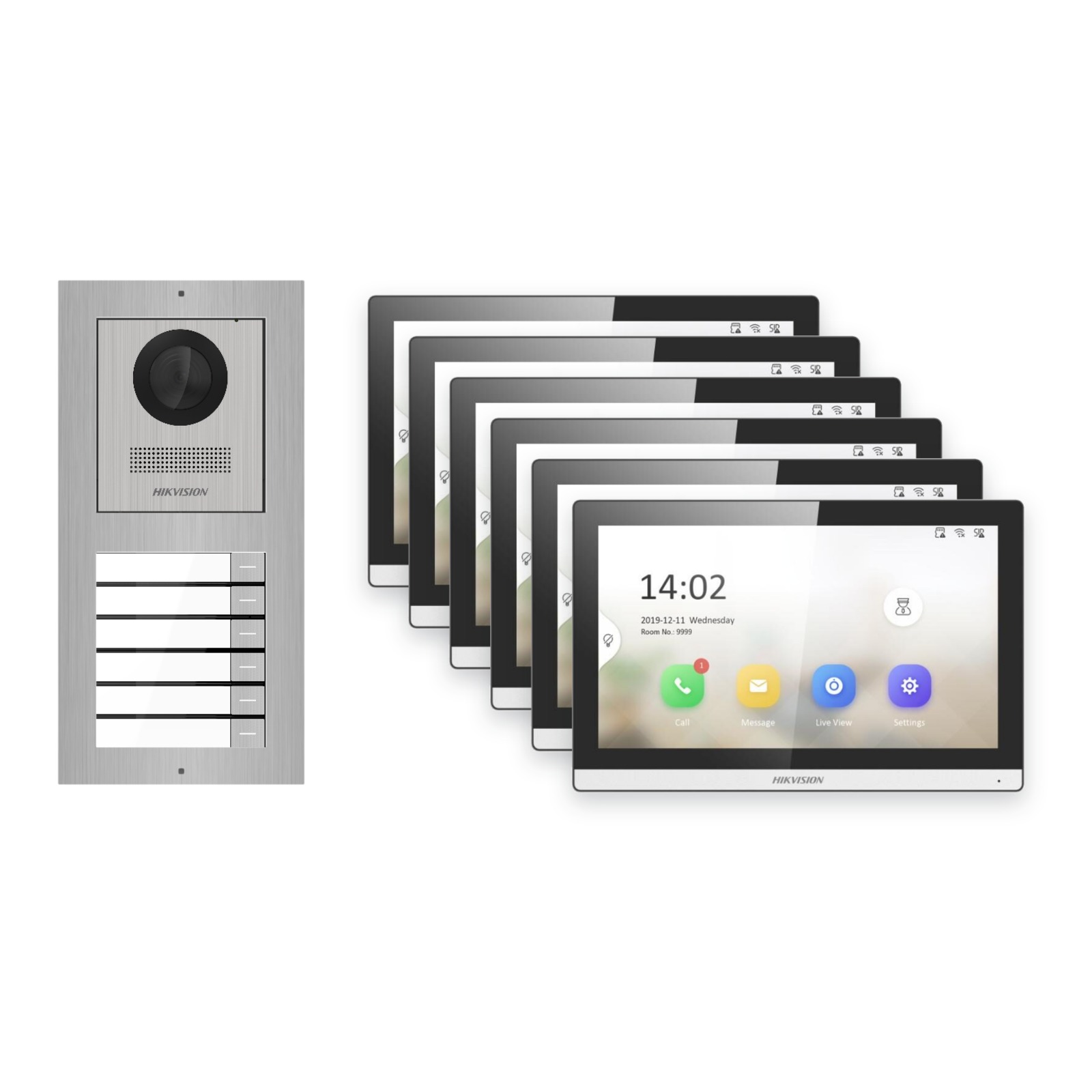 Hikvision PoE Video-Türsprechanlage 6-Familienhaus – Komplett-Set Edelstahl, DS-KH6350-WTE1, Aufputz Hikvision PoE Video-Türsprechanlage 6-Familienhaus – Komplett-Set Edelstahl, DS-KH6350-WTE1, Aufputz – Türstation und Innenstation