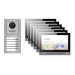 Hikvision PoE Video-Türsprechanlage 6-Familienhaus – Komplett-Set Edelstahl, DS-KH8381-WTE1, Aufputz – Türstation und Innenstation