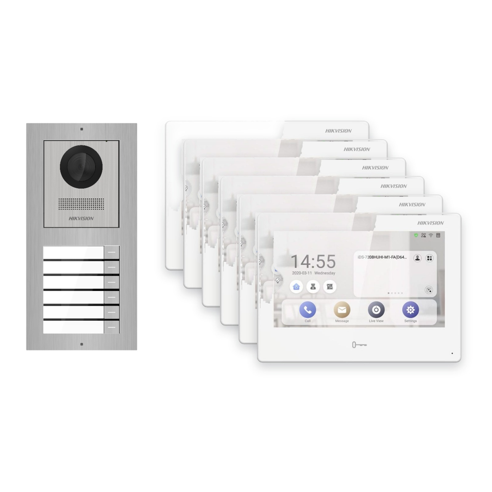 Hikvision PoE Video-Türsprechanlage 6-Familienhaus – Komplett-Set Edelstahl, DS-KH9310-WTE1(B), Aufputz Hikvision PoE Video-Türsprechanlage 6-Familienhaus – Komplett-Set Edelstahl, DS-KH9310-WTE1(B), Aufputz – Türstation und Innenstation