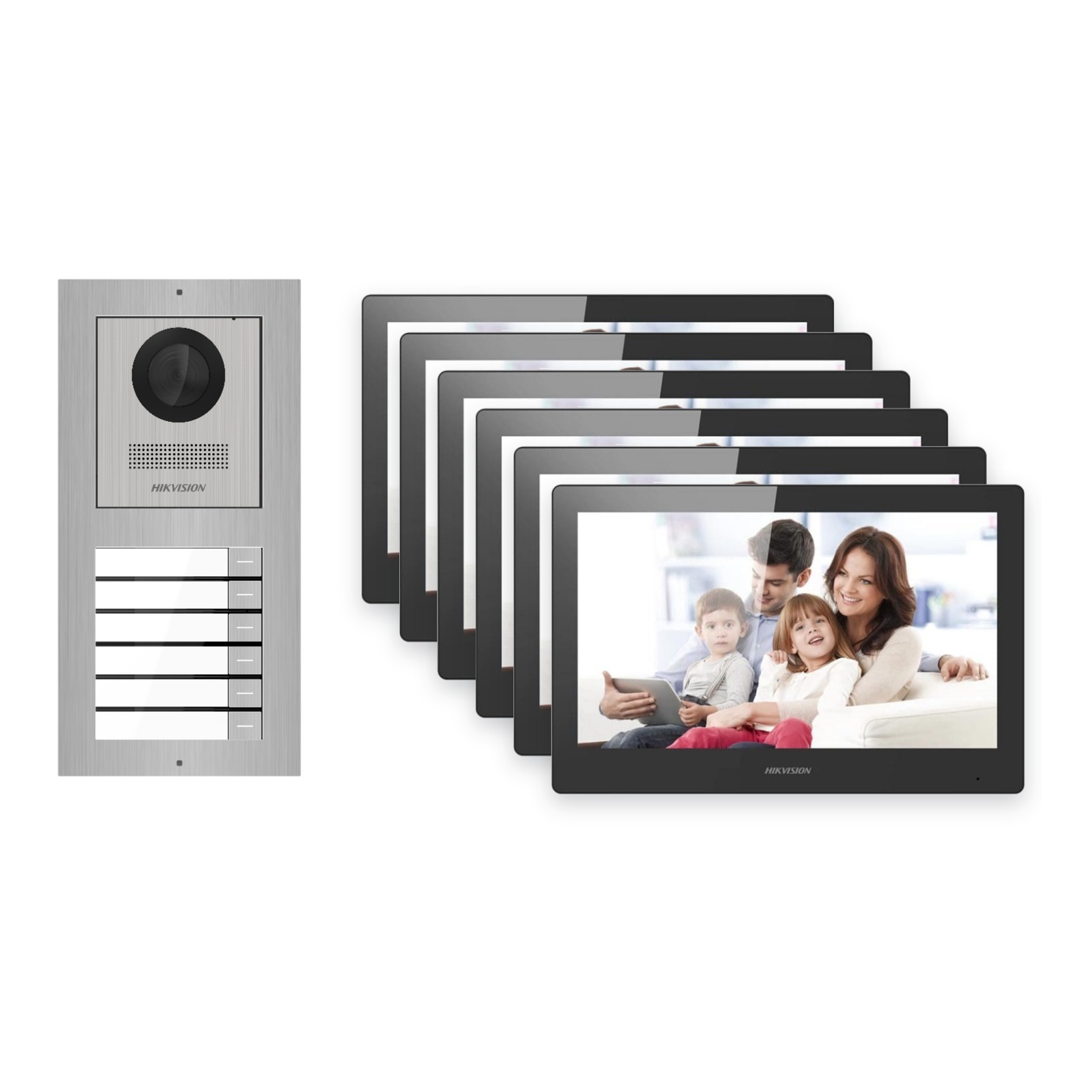 Hikvision PoE Video-Türsprechanlage 6-Familienhaus – Komplett-Set Edelstahl, DS-KH8520-WTE1, Aufputz Hikvision PoE Video-Türsprechanlage 6-Familienhaus – Komplett-Set Edelstahl, DS-KH8520-WTE1, Aufputz – Türstation und Innenstation
