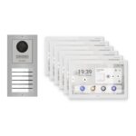 Hikvision PoE Video-Türsprechanlage 6-Familienhaus – Komplett-Set Edelstahl, DS-KH9510-WTE1(B), Aufputz – Türstation und Innenstation