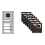 Hikvision PoE Video-Türsprechanlage 7-Familienhaus – Komplett-Set Edelstahl, DS-KH6110-WE1, Aufputz – Türstation und Innenstation