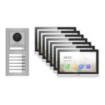 Hikvision PoE Video-Türsprechanlage 7-Familienhaus – Komplett-Set Edelstahl, DS-KH6350-WTE1, Aufputz – Türstation und Innenstation