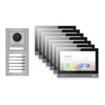 Hikvision PoE Video-Türsprechanlage 7-Familienhaus – Komplett-Set Edelstahl, DS-KH8381-WTE1, Aufputz – Türstation und Innenstation