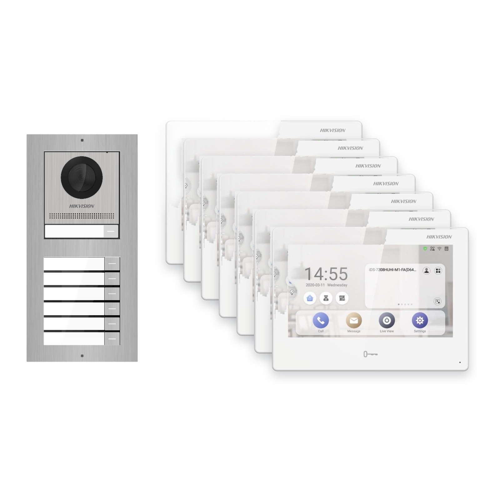 Hikvision PoE Video-Türsprechanlage 7-Familienhaus – Komplett-Set Edelstahl, DS-KH9310-WTE1(B), Aufputz Hikvision PoE Video-Türsprechanlage 7-Familienhaus – Komplett-Set Edelstahl, DS-KH9310-WTE1(B), Aufputz – Türstation und Innenstation
